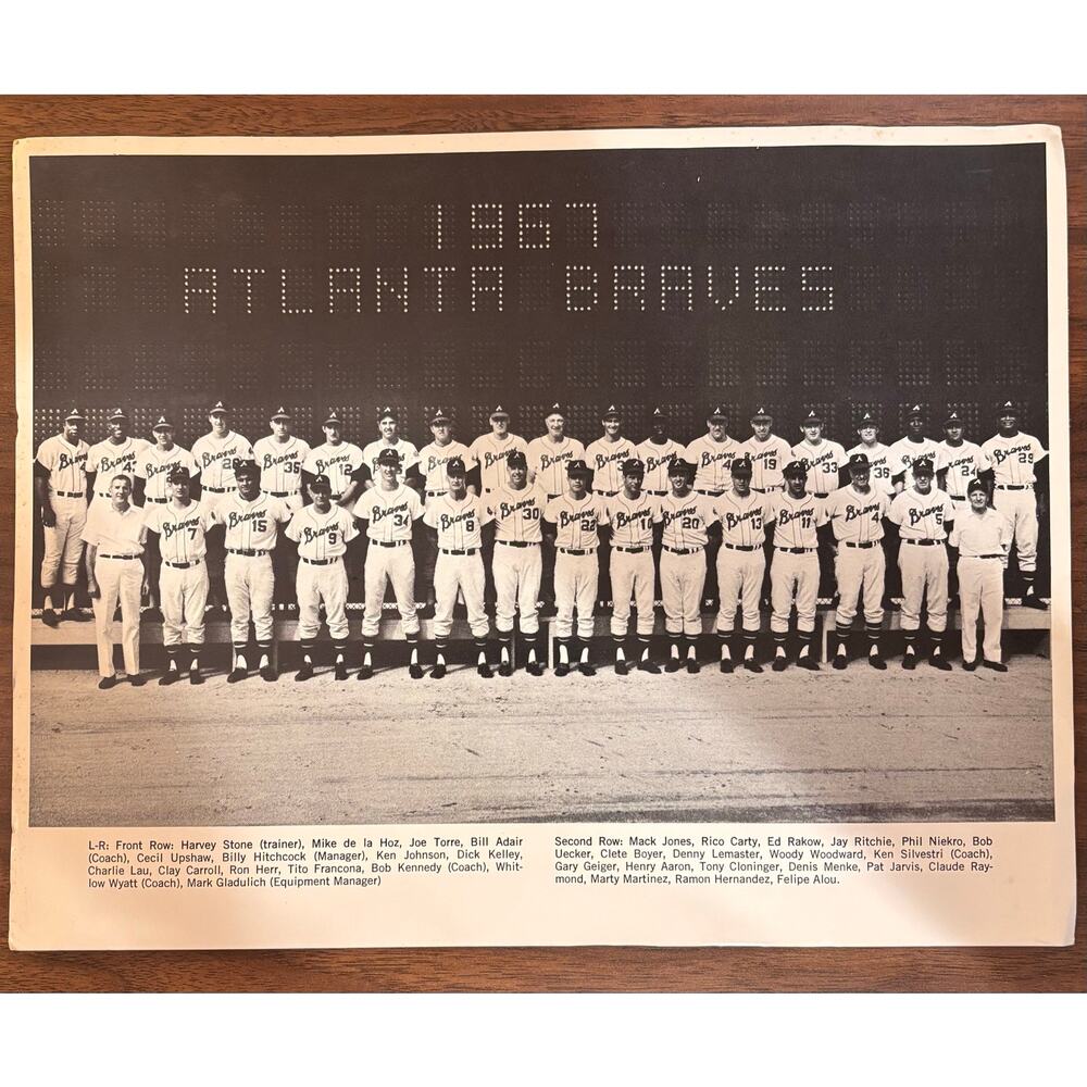 Vintage Collectible 1967 Atlanta Braves Black White Team Photograph Hank Aaron!!